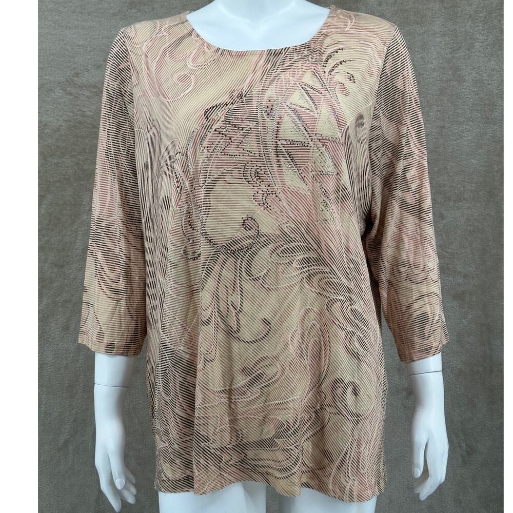 Chicos Top Womens 3 US XL Sierra Spliced Linear Scrolls Tunic Boho Artsy Office